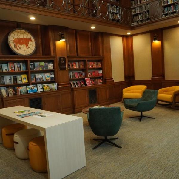 The lobby of the library after the renovations made possible by the Daniel Tanner Foundation.